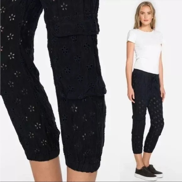 Johnny Was Speir Embroidered Eyelet Jogger Pant Black Medium - Picture 1 of 9
